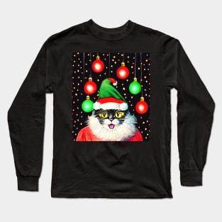 Santa Cat Christmas Lights Long Sleeve T-Shirt